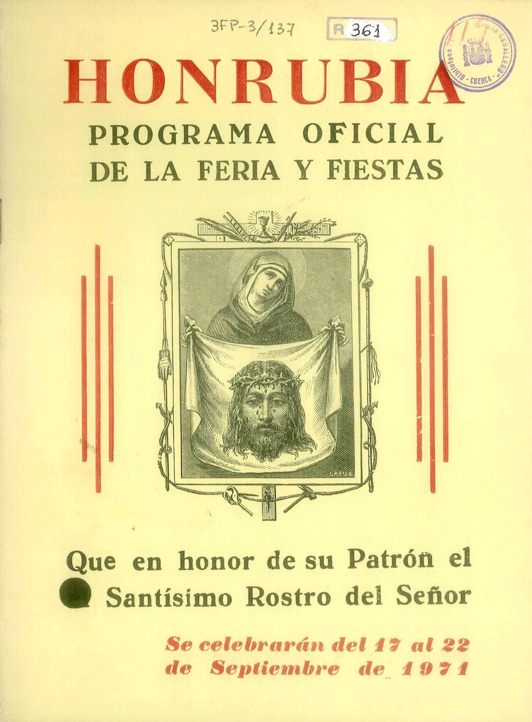 Fiestas patronales del Santo Rostro 1971 Honrubia